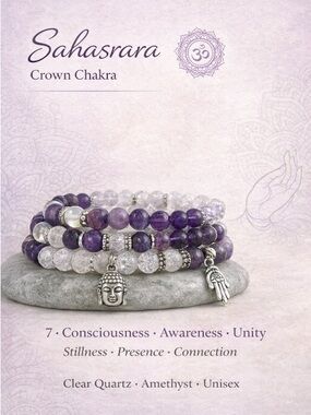 Crown 7th Chakra Amethyst, Agate, Moonstone & Clear Quartz Stretch Bracelet Set